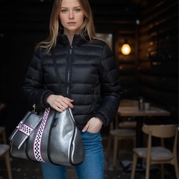 Neoprene Racer Tote Bag Prix Hot Pink or Titanium Disco racing checks waterproof - Picture 11 of 16